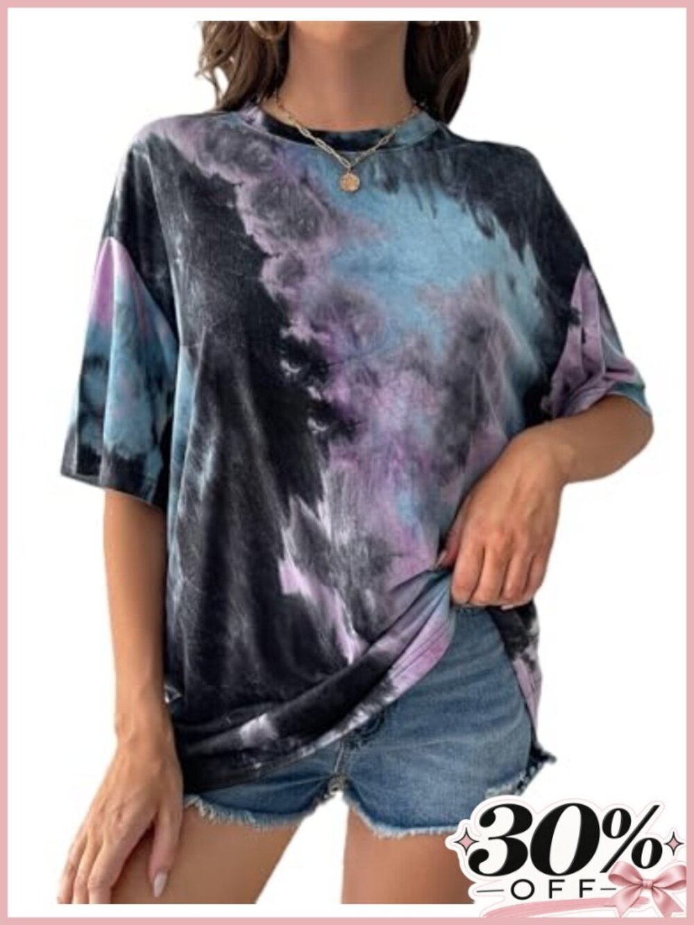 Women's Oversized Tie Dye Graphic T-Shirt Crew Neck Short Sleeve